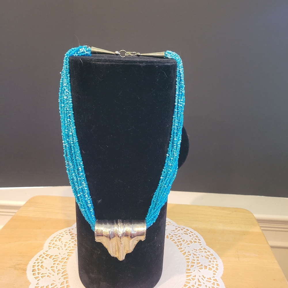 Vintage Rare Find Multi Strand Turquoise Seed Bead Necklace